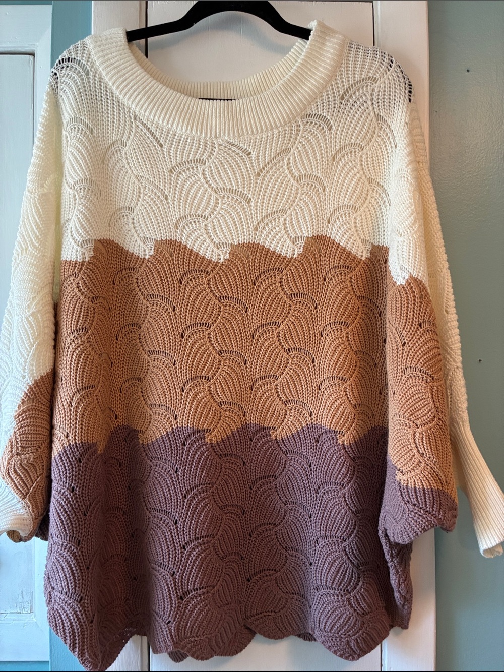 Andree Tri-Stripe Knit Sweater in Cream, Tan & Mauve